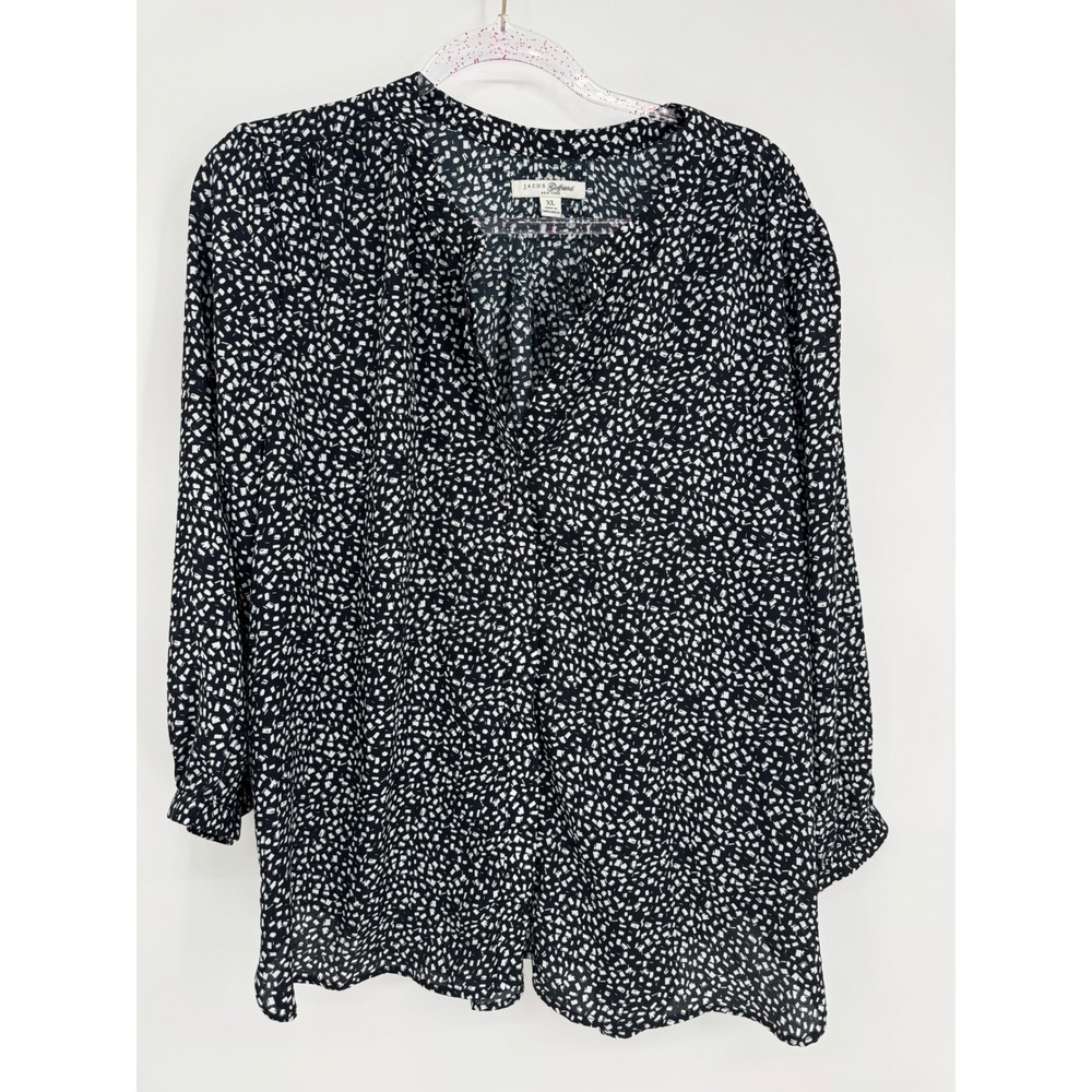 Jachs Girlfriend New York Women XL Black White Confetti Split Neck Blouse